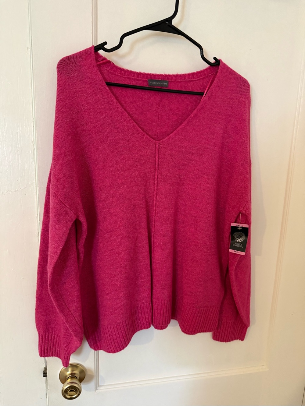 Vince Camuto V-Neck Sweater in Fuchsia Pink